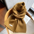 Thick mustard yellow 100% wool knitted scarf with soft ribbed edges for winter warmth - Dark Ochre