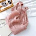Light pink pleated cotton linen scarf with fine plissé texture and minimalist accordion style - 90*90cm / Pink