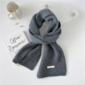 Dark grey 100% wool knitted scarf with soft ribbed texture for winter warmth - Dark Gray