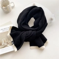 Two-tone black and cream knitted scarf with H-logo patch and soft fuzzy texture - Black with Off-white Edge