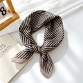 Chic black and beige striped cotton linen square scarf with a smooth finish - Coffee Stripe Weave