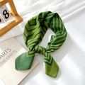 Silk neck scarf with green V-shaped geometric stripes and glossy satin finish - Green Geometric Patchwork