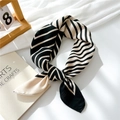Elegant black and white striped cotton linen scarf with soft texture for women - Black Beige Patchwork