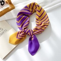 Cotton linen square scarf with purple and yellow chevron stripes for women's fashion - Yellow Purple Patchwork