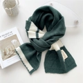 Écharpe en tricot à rayures vert et blanc cassé en laine épaisse pour l'hiver - Vert Foncé