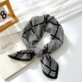 Breathable cotton linen scarf featuring classic black and white houndstooth pattern print - Black Houndstooth Stripe