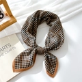 Houndstooth pattern cotton linen neckerchief in brown and black tied in a bow - Camel Houndstooth Stripe