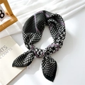Houndstooth cotton linen scarf in black and white with purple Modern Fashion print - Black Fashion Houndstooth