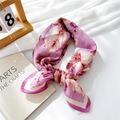 Lavender cotton linen square scarf with red leaf pattern and delicate herringbone weave - Red Large Leaf Print