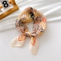 Foulard quadrato in cotone e lino rosa-arancio con eleganti stampe floreali gialle - Base a Righe - Grande Fiore Beige