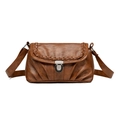 Vintage brown leather crossbody bag featuring woven edges, pleated details and silver buckle - Yellow