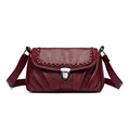 Vintage burgundy square shoulder bag with woven edge detailing and soft pleated leather - Burgundy