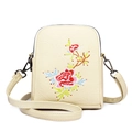 Borsa a tracolla beige con ricamo floreale, design a doppio strato e tracolla regolabile - Bianco Sporco