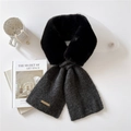 Winter faux fur neck warmer scarf in black and grey patchwork with metal brand tag - 11*100cm / Black