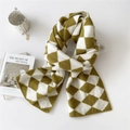 Sciarpa invernale in maglia con motivo a rombi verde scuro e beige morbido - 30*180cm / Giallo
