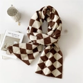 Knitted diamond pattern scarf in coffee and beige colors with a soft thick texture - 30*180cm / Brown