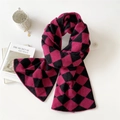 Winter knit diamond pattern scarf in burgundy and black with a thick texture - 30*180cm / Magenta