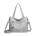 Silver-grey large tote bag with textured faux leather and adjustable shoulder strap - Gray