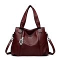 Elegante borsa a mano da donna in pelle rosso vino con grana litchi e doppi manici robusti - Borgogna