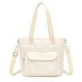 Minimalistische beige Nylon-Einkaufstasche mit Vordertasche und verstellbarem Riemen - Gebrochenes Weiß