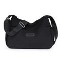Sac bandoulière noir en nylon imperméable pour femme avec large sangle et logo chic - Noir
