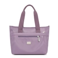 Borsa tote minimalista in nylon lilla chiaro con zip anteriore e logo in metallo - Viola