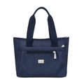 Borsa tote blu scuro in nylon con trama effetto legno e tasca anteriore con zip - Blu