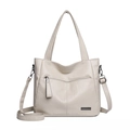 Creamy white pebbled leather tote bag with front zipper pocket and adjustable strap - Off White