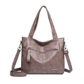 Coffee brown leather tote bag with front zipper pocket and adjustable shoulder strap - Camel