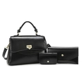 Ensemble 3 pièces en cuir noir vintage avec sac à main, portefeuille et porte-cartes - Noir Ensemble