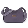 Fashionable purple nylon crossbody bag with wide logo strap and front brand patch - Purple