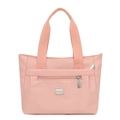 Borsa tote in nylon rosa con trama resistente e piastra metallica per pendolari - Rosa