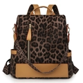 Zaino da donna alla moda con stampa leopardata, dettagli in pelle marrone e finiture oro - caffè