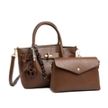 Vintage brown two-piece tote bag set with detachable strap and fashion logo design - Brown