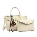 Beige two-piece tote bag set with detachable strap and heart-shaped charm accessory - Off White