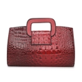 Borsa a mano rosso rubino con stampa coccodrillo lucida e tracolla staccabile - Borgogna