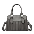 Dark grey large capacity handbag in pebble leather with pleated details and silver hardware - Gray