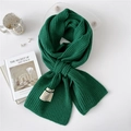 Deep green thick knit wool scarf for women with warm ribbed texture for winter style - One Size / Green