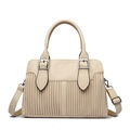 Cream pleated leather tote bag with lychee texture and adjustable shoulder strap - Apricot
