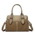 Khaki leather handbag featuring elegant pleated texture and detachable shoulder strap - Khaki