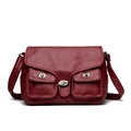 Deep red leather baguette bag with silver buckles and pleated texture for women - Red