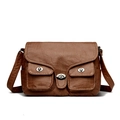 Vintage brown baguette bag with multiple utility pockets and silver metal turn-lock hardware - Brown