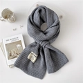 Soft chunky knit dark grey scarf in warm PBT acrylic blend with ribbed texture - One Size / Gray