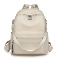 Zaino minimalista da donna in ecopelle beige con ampia tasca frontale e dettagli argentati - Bianco Sporco