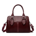 Deep red pebbled leather tote bag with pleated detail and detachable shoulder strap - Burgundy