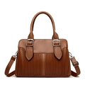 Brown lychee leather handbag with vertical pleated design and adjustable strap - Brown