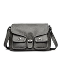 Vintage grey baguette bag with washed leather texture and metal twist locks - Gray