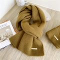 Ginger yellow knitted wool scarf and beanie set with premium metal logo tag - Dark Ochre