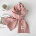 Pink knit scarf with waffle texture and white woven label for a warm winter look - 22*165cm / Pink