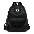 Zaino classico in pelle nera a grana litchi con cerniere argento e spallacci multipli - Nero